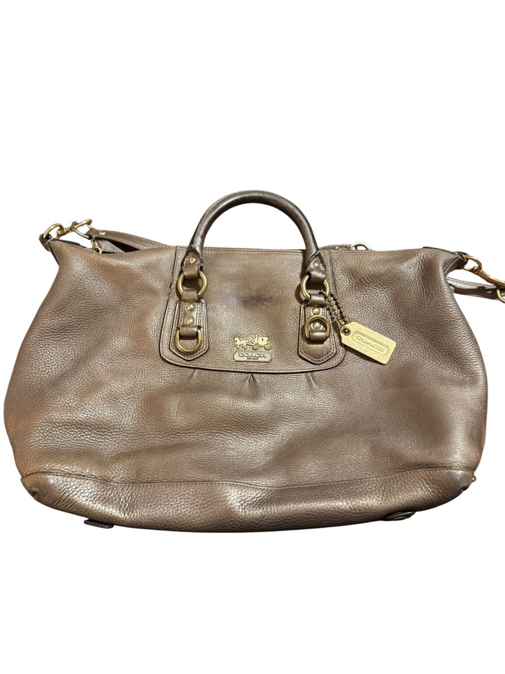 Coach Bronze Leather Shoulder Handbag with Gold Hardware - Picture 2 of 13